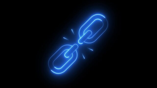 glowing neon unlink icon isolated on black background. broken Link icon animation. 4k video animation.
