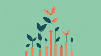 Growing green plant growth analysis nature infographic minimalist design close-up view sustainable development