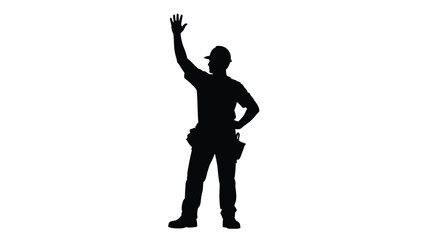 Silhouette of construction worker waving with confident gesture