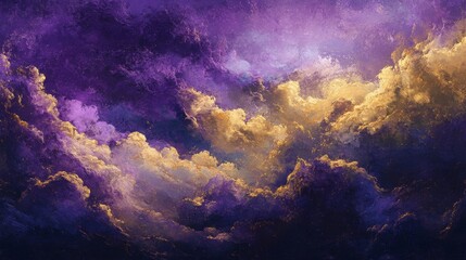 Dramatic cloud formation displaying purple and gold hues nature scene sky atmospheric perspective surreal beauty