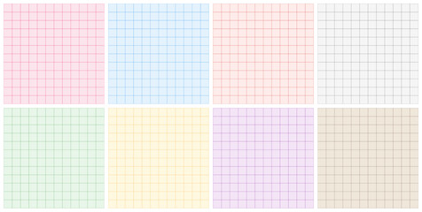 8色のカラー方眼紙シームレスパターンのセット　カラフルなグリッド背景画像ベクターイラスト