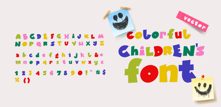 Cartoon kids font alphabet with fun playful bold letters. Youthful vector typography for children design, posters, games, education, birthday parties, logos, branding and creative playful projects.