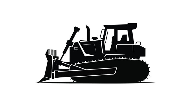 Bulldozer silhouette in black and white for construction and industrial concepts