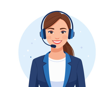 flat vector illustration of a friendly customer service agent wearing headset_