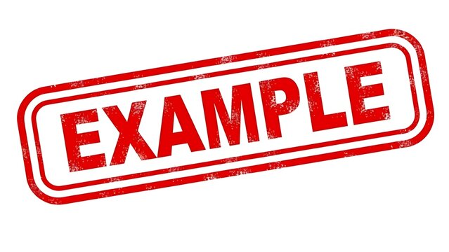 Red rubber stamp with distressed texture and the word "EXAMPLE" in bold white sans-serif font, isolated on white background