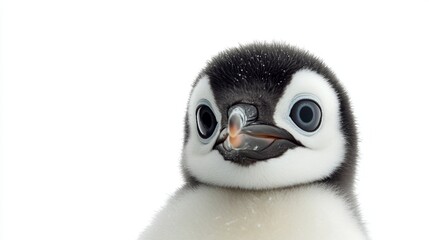 Fototapeta premium Penguin chick feeding antarctic region wildlife photography snowy environment close-up view nature conservation