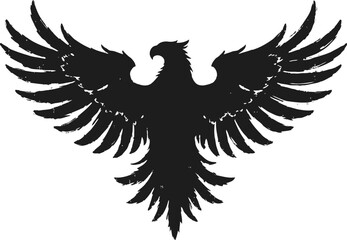 Obraz premium Black stylized eagle silhouette with spread wings in symmetrical design