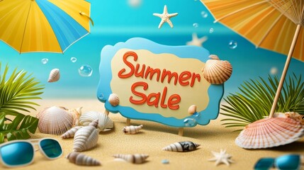 Summer sale event at the beach promotional display tropical environment colorful viewpoint seasonal concept for maximum engagement
