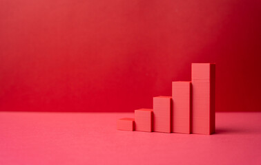 Red growth chart on a red background. Financial and salary growth. Indicator growth. Crime, accidents, problems, and negative factors. Visual warning of rising risks alongside metrics