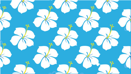 A seamless floral pattern featuring white hibiscus-like flowers with five petals.