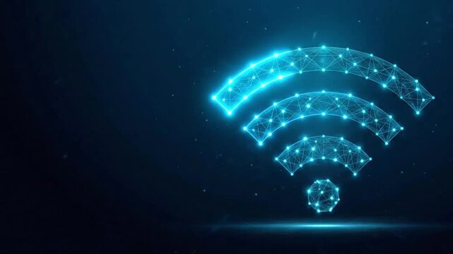 Glowing WiFi Icon: A vibrant, neon-blue WiFi icon emerges from a network of interconnected points, symbolizing seamless connectivity and the power of the digital world.