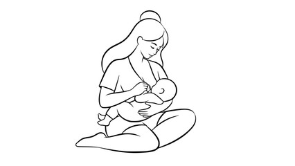 Obraz premium Flat vector illustration of breastfeeding mother feeding her baby, maternal care concept, soft pastel tones, minimal flat design, smooth shapes, isolated on white background, vector art