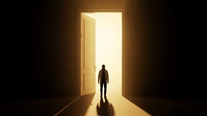 Obraz premium Silhouette of a man standing in a doorway with light shining through