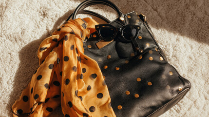 Bag and scarf on a soft surface