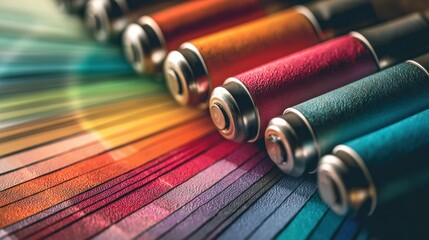 Closeup medium shot of paint tubes and layered swatches in crisp detail softly blurred charts illustrating color relationships behind.