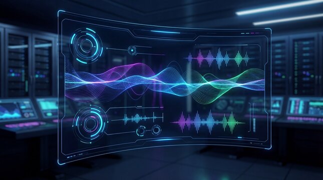 Digital audio waveform display isolated on white background - Powered by Adobe