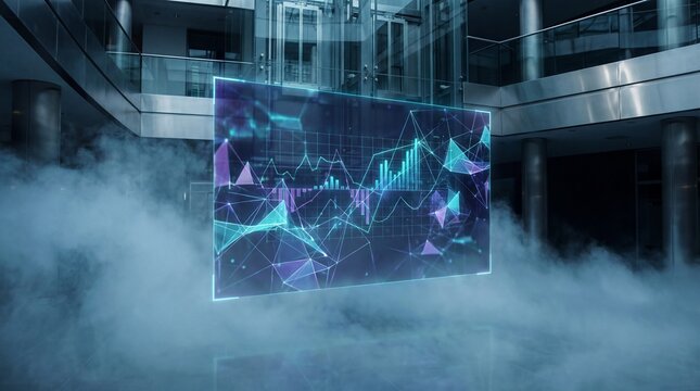 Futuristic digital screen displaying data visualization isolated on white background - Powered by Adobe