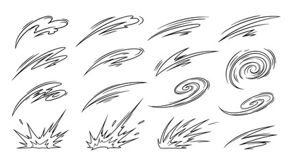 Fototapeta premium Dynamic illustrations of various wind effects and motion blur showcasing different swirling patterns and abstract designs