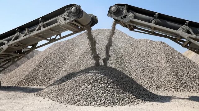 Conveyor Belts Loading Gravel - Industrial Aggregate Processing and Material Handling.
