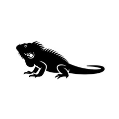 Black iguana silhouette isolated on white background, Vector
