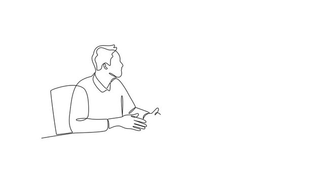 Face To Interview. Recruitment Online and offline Concept. Single line draw design Video 4k. Footage graphic illustration