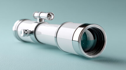 Vintage telescope on blue background, isolated and minimalist design.