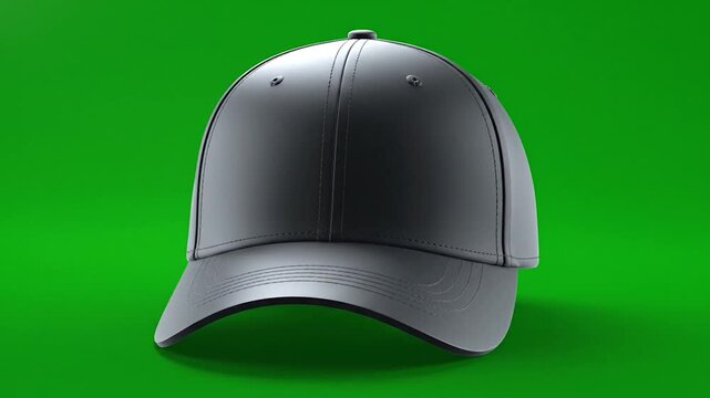 Gray Baseball Cap on Green Background - Stylish Headwear for Sports and Fashion.
