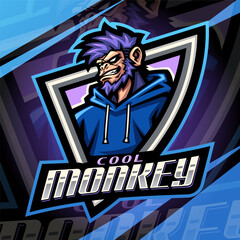 Cool monkey esport mascot logo design