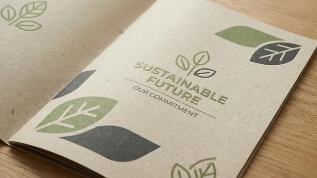 Touchable natural paper with visual leaf design folded booklet and brown notebook close up creates eco friendly artistic impression for sustainable