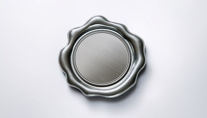 silver wax seal with blank surface signifying authenticity quality and official approval on a white background