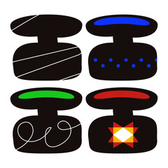 Abstract Ceramic Vase Set with Decorative Patterns and Bold Color Accents in Minimal Modern Style.