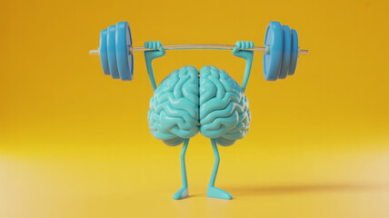 Blue brain figure lifts barbell 

