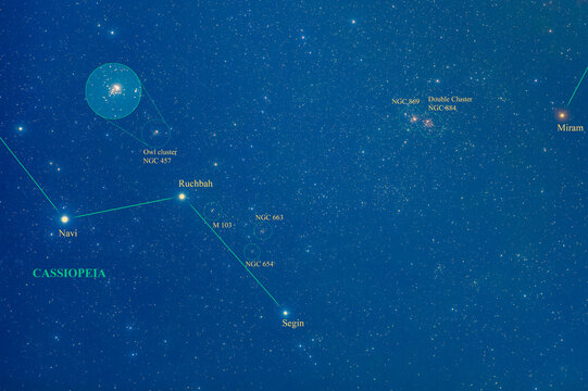 Star Map of between Cassiopeia and Perseus and Guide: How to find Deep Sky Object "Double Cluster"