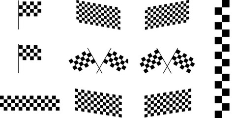 Obraz premium Set of Checkered Racing Flag Icons and Elements for Sports Branding and Automotive Design