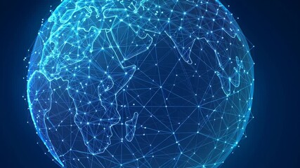 Explore minimalist globe with abstract network showing connections around the world in four frames - Powered by Adobe