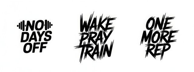 Gym motivation. Set of gym workout motivation graphics, logos, labels and badges. Typography lettering. 
