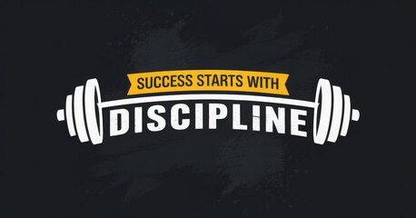 Success starts with discipline motivational gym quote with barbell and grunge effect. Sport motivation. Gym vector design template. 
