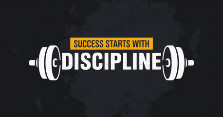 Success starts with discipline motivational gym quote with barbell and grunge effect. Sport motivation. Gym vector design template. 
