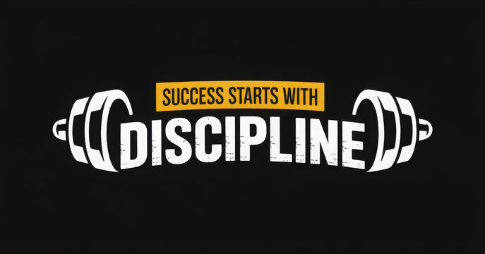 Success starts with discipline motivational gym quote with barbell and grunge effect. Sport motivation. Gym vector design template. 
