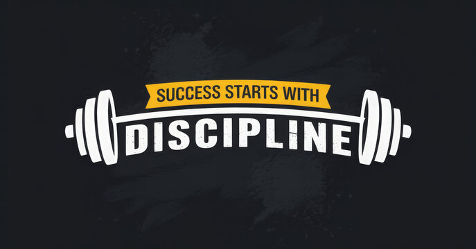 Success starts with discipline motivational gym quote with barbell and grunge effect. Sport motivation. Gym vector design template. 
 - Powered by Adobe