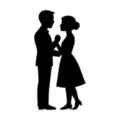 Romantic Couple Under Umbrella Silhouette Illustration