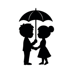 Romantic Couple Under Umbrella Silhouette Illustration
