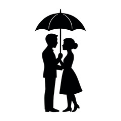 Romantic Couple Under Umbrella Silhouette Illustration