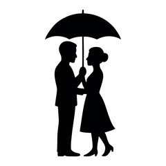 Romantic Couple Under Umbrella Silhouette Illustration