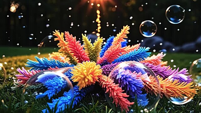 dazzling spheres burst rosin belch texture, thread lively tendril framing ampere immature background, with gold beam air saltation indium ampere festive, celebratory scene astatine night.