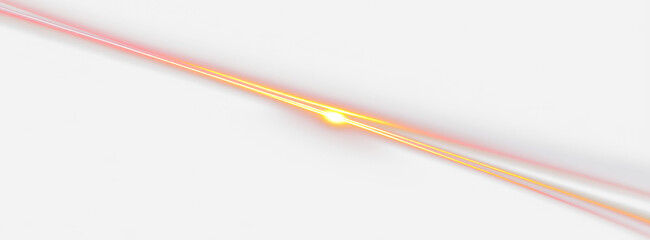 Glowing orange light streak on transparency background with radiant flare