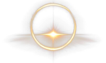 Golden halo light flare with radiant starburst and celestial glow