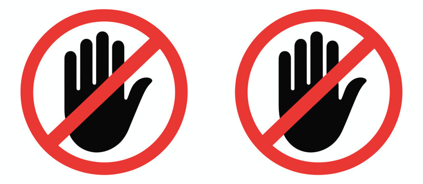 Do not enter sign featuring hand stop sign, no entry symbol, and prohibition restriction not allowed stop sign illustration isolated on transparent background for safety signage 