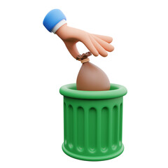 Hands throw away trash 3d illustration