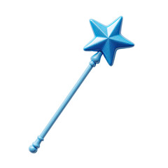 Naklejka premium A whimsical, bright blue magic wand with a star-shaped head and a slender handle, isolated